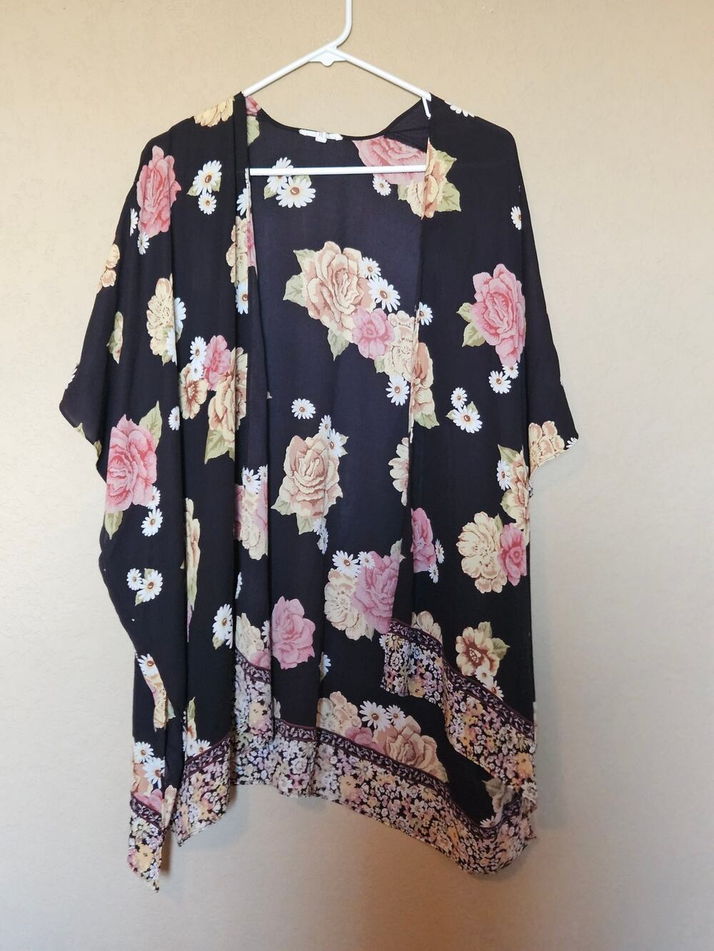 Maurices Black Floral Kimono One size fits Most